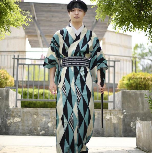 Poliéster Japão tradicional Garment homens Padrão kimono mistura de algodão roupão Tokyo Pajama conferência formais faísca kimono masculino