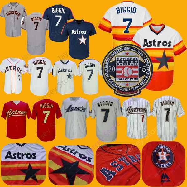 

New Craig Biggio Jersey 2015 Hall of Fame Astros Baseball Jerseys Home Away Rainbow Orange White Blue Pullover Houston Baseball
