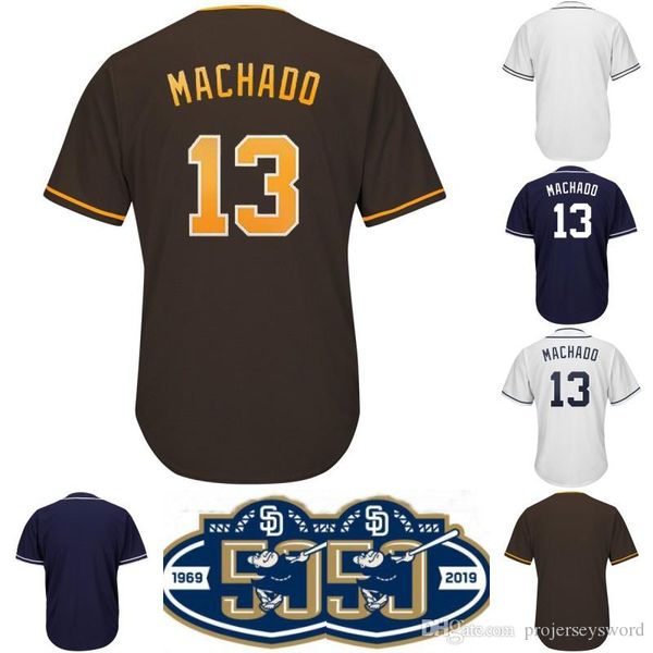 

Mens #13 Manny Machado Jersey 50th Anniversary Logos San Diego Manny Machado Cool Base Away Hoom Baseball Jersey Cheap Fast Shipping S-XXXL