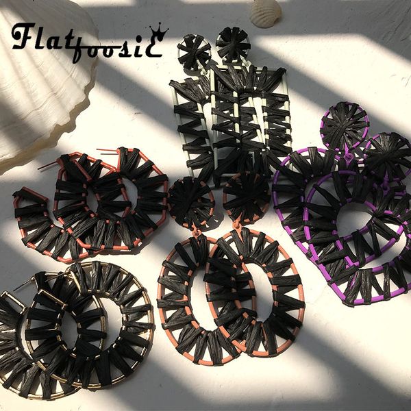 

flatfoosie fashion black raffia drop earrings for women handmade bohemian resin acrylic earrings jewelry 2019 charm pendant gift, Silver