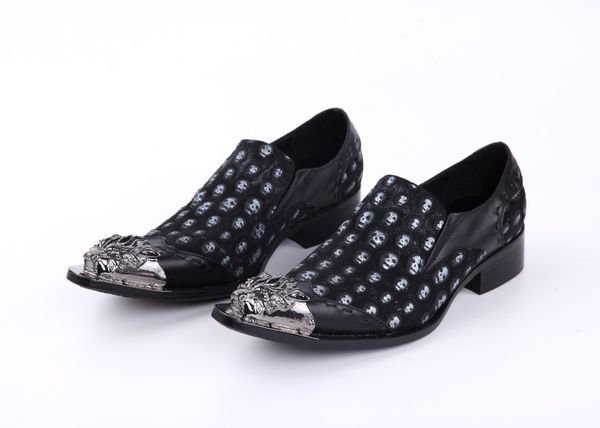 

pointed toe sliver metal wedding party dress shoes genuine leather men oxfords big size euro 46, Black