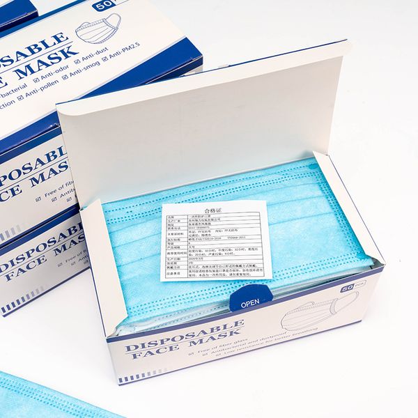 

50 disposable masks, 3 layers of meltblown non-woven protective masks (english box