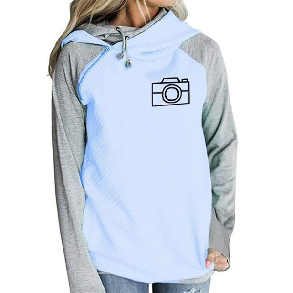 

for women camera letters print zipper decoration sweatshirts hoodies kawaii pattern thick cotton pockets autumn cropped, Black