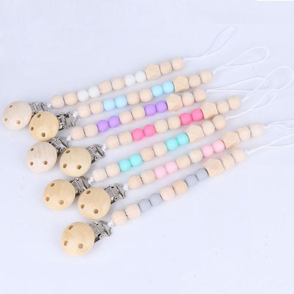 

60pcs baby wood bead pacifier chain clips with cover foreign trade hand made natural infant baby gracious pacifier holder