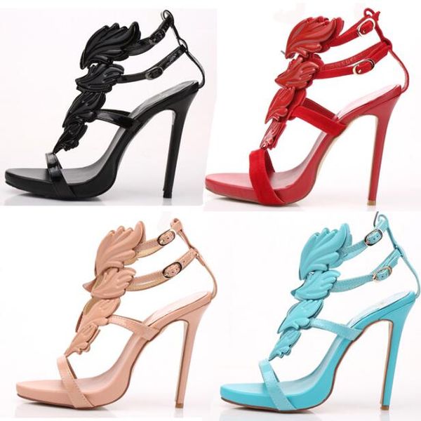 

designer- the new fashion designer women sandals multicolor leaves wings metal diamond hollow-out the roman high-heeled shoes dress shoes, Black
