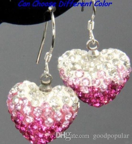 

new wedding mircro pave disco mix colors beads clay heart gradual change drop dangle crystall crystal earrings stud women k535 t35, Silver