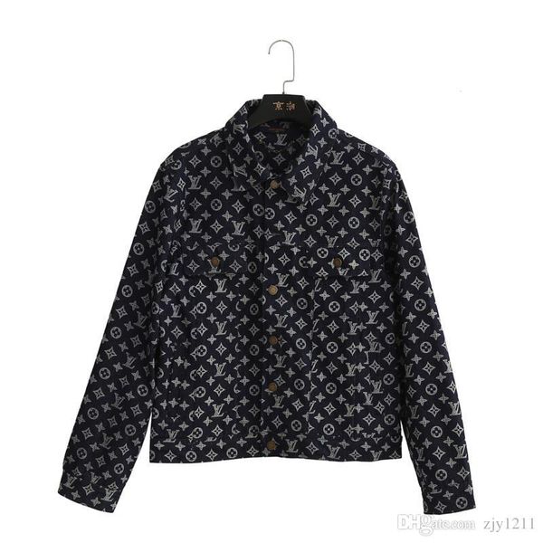 

19ss european classic designer retro casual denim jackets for women leather full letter laser printing fabric lapel coats, Black;brown