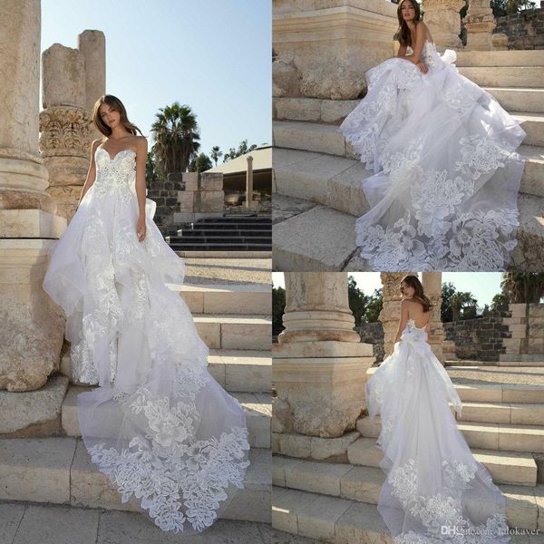 

берта high low a linewedding платья кружева аппликация милая sweep поезд многоуровневое тюль boho свадебные платья свадебные платья свадебны, White