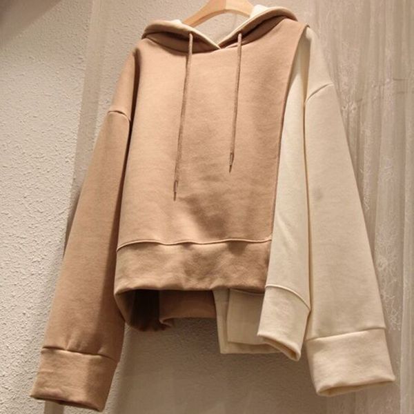 

korean 2019 spring patchwork hoodies women long sleeve hooded pullovers famale casual loose sweatshirts ladies all match, Black