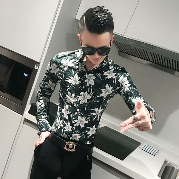 

new men shirt brand slim fit digital print shirts for men clothes 2020 long sleeve night club prom tuxedo 3xl, White;black