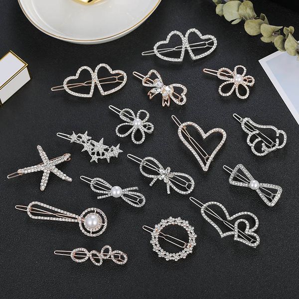 

ins wind girl pearl hair accessories bow heart-shaped temperament net red hair pin female new frog clip, Golden;white