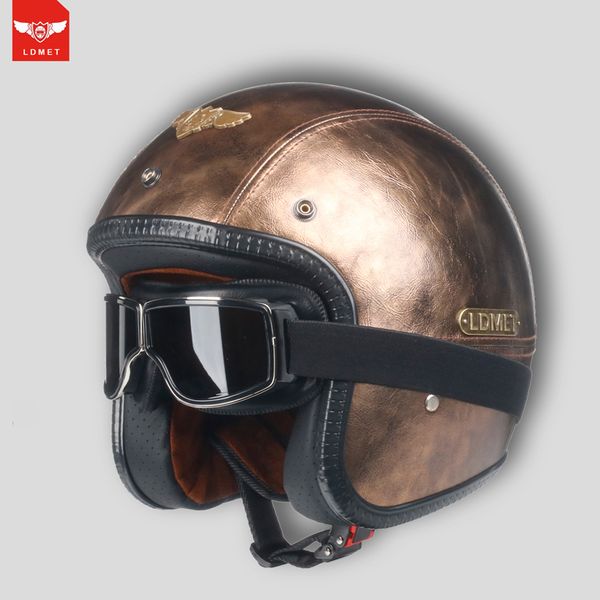 

2019 leather pu casco moto vintage motorcycle helmet capacetes de motociclista punk cafe racer open face camouflage