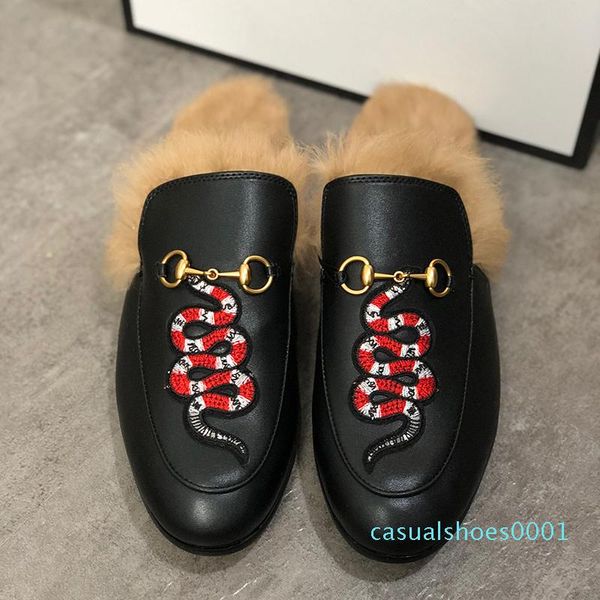 

2020 men designer slippers princetown fur slippers fur mules flats chain ladies casual shoes women mens loafers muller slipper shoes, Black