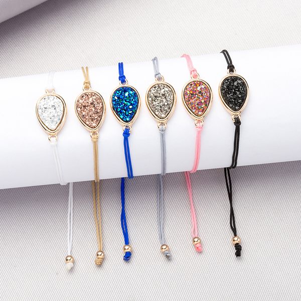 

fashion 6colors resin druzy bracelet water drop irregular imitate natural stone adjust drawstring drusy bracelet bangle for women jewelry, Golden;silver
