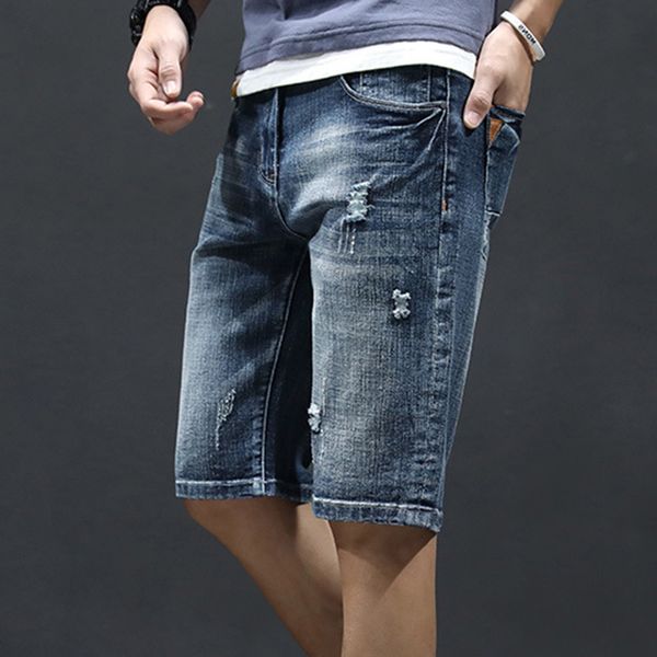 

men's jeans men denim shorts jean 2021 summer 5 points stretch cotton washed korean version slim oversized man short, Blue