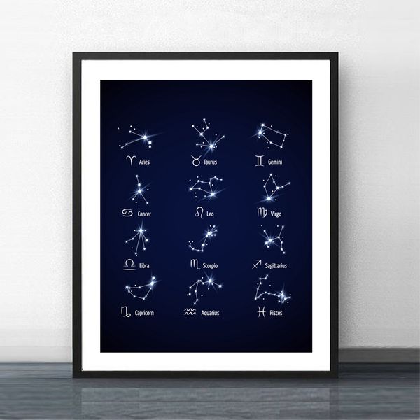 

constellations nursery wall art canvas painting zodiac astrology signs horoscope icons poster prints nordic home decor picture