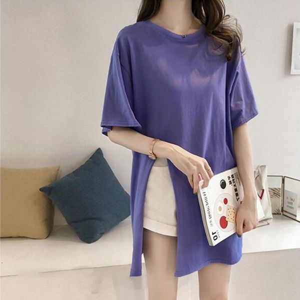

2020 split super fire ins solid color short sleeve loose coat t-shirt clothes women's white t-shirt