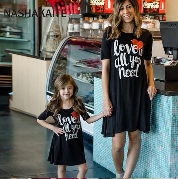 

mom and daughter dress love letter print mini dress family matching clothes mother daugher dresses family look dress, Blue