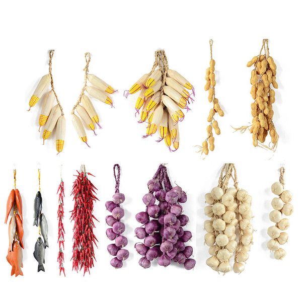 

artificial vegetables foam plant garlic fake onion corn fishes hanging string home decoration pgraphy props
