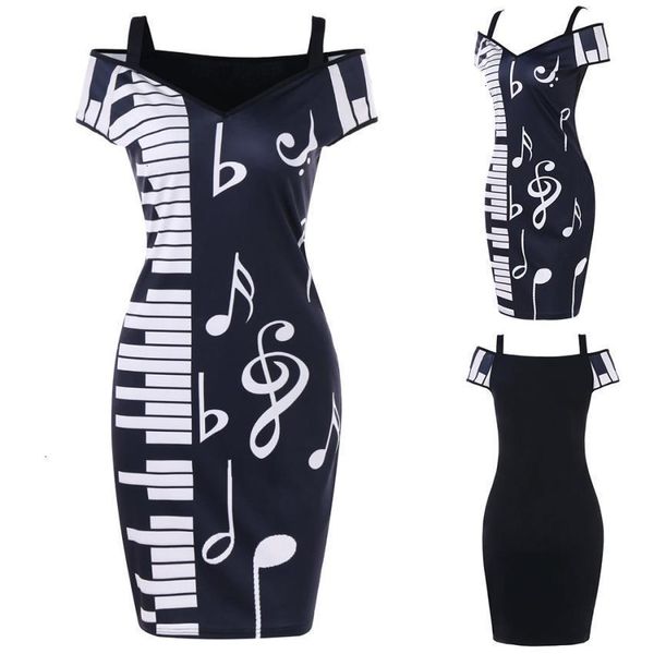 

women clothes women dress new dress music note print strapless v neck dress camisole mini women ap24 designer clothes, Black;gray