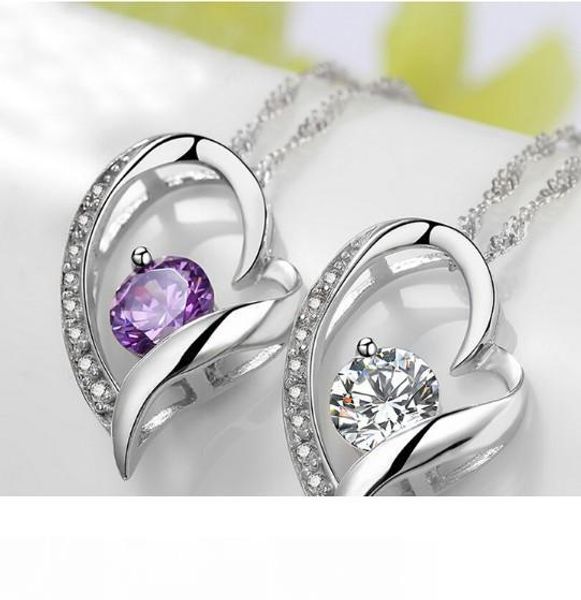 

романтический кристалл сердце ожерелья для женщин свадебные украшения серебряные подвески ожерелье заявление bijoux подарок бесплатная доста, Silver