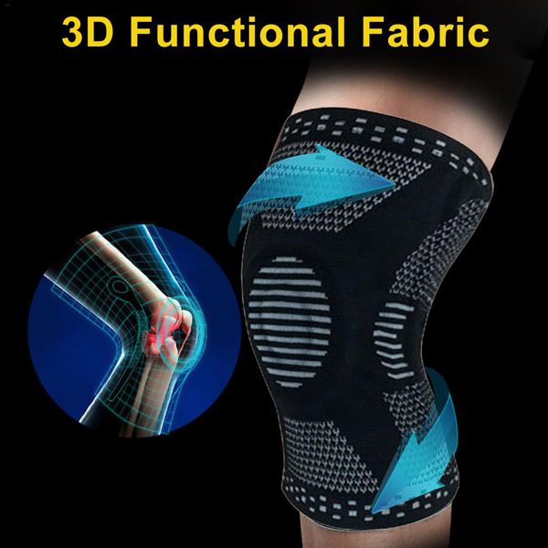 

silicone spring kneepad meniscus leg cover knee brace with side stabilizers patella gel pads for knee support arthritis men, Black;gray