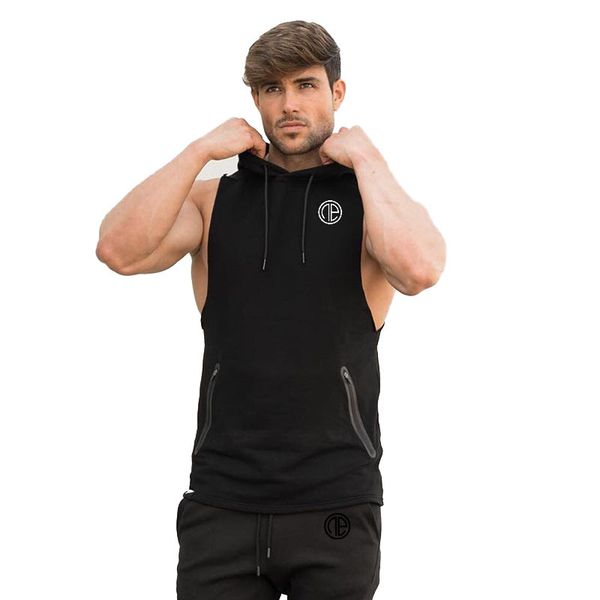 

new muscle sports fitness vest male training hooded hooded vest sleeveless loose, White;black