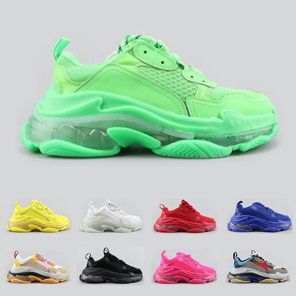 

2020 new triple s fashion luxury designer shoes for men women clear sole neon green black white blue mens trainer platform sports sneakers
