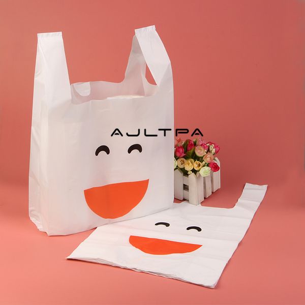 

1000pcs 5 sizes grade white pe plastic shopping bag handle vest shopping bags supermarket retailing packing bags