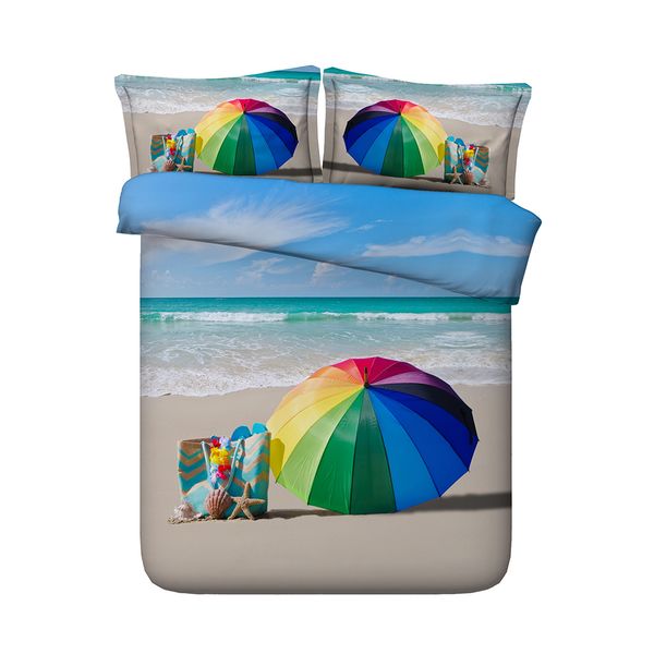 Beach Umbrella Duvet Bedding Set With Pillow Shams Coastal