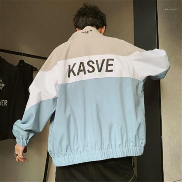 

casual zipper designer printed colorblock stand collar jackets man long sleeve coats hommes hooded jacket spring patchwork pocket, Black;brown