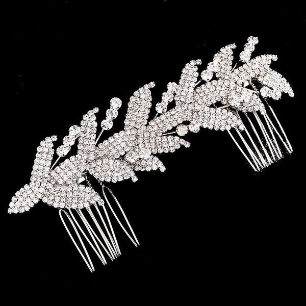 

delicate rhodium plated leaf bridal long hair comb wedding accessories rhinestone headpiece women party headdress hair accessories my3077, Golden;white