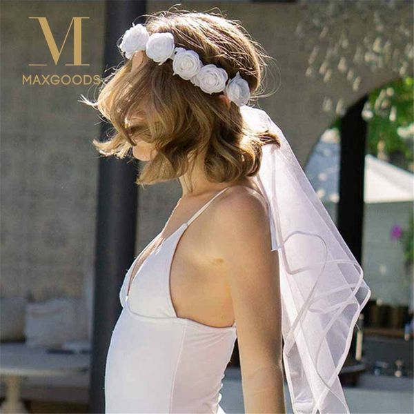 

75cm bridal crown veil flower headbands wedding hair accessories bridal shower flower wreath veils headpieces