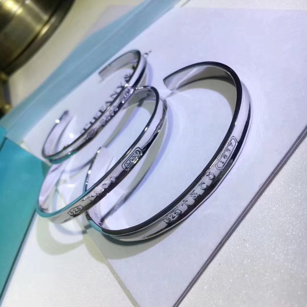 

S925 Pure Silver 1997style punk opened black bracelet T logo for three sizes for women and man jewelry gift wedding Free shipping PS7265