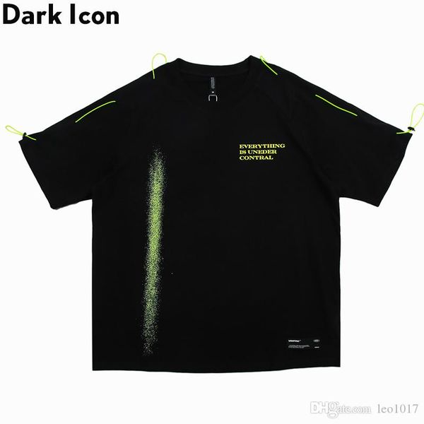

dark icon drop shoulder oversized tshirts men women crew neck men's t-shirt with string cotton tee shirts, White;black