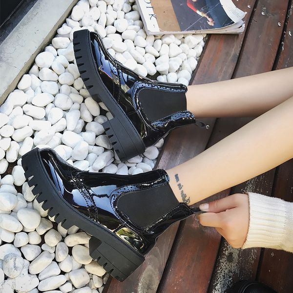 

round toe low heels booties women's short boot bootee woman 2019 shoes rubber boots booties ladies lace up mid-calf rain rock, Black