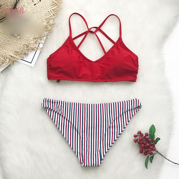 

red white and blue strappy bikini sets women cross and tie back thong two pieces 2019 beach bathing suits, White;black