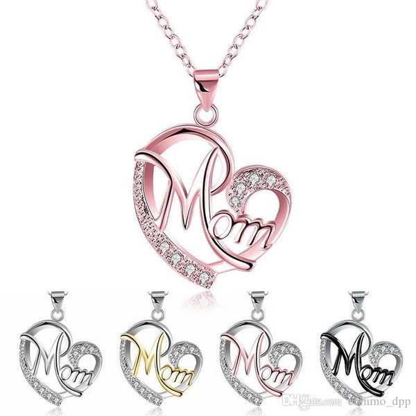 

luxury mom love necklace white crystal rhinestone bicolor heart pendant link chain mother's day gift for women fashion jewelry, Silver