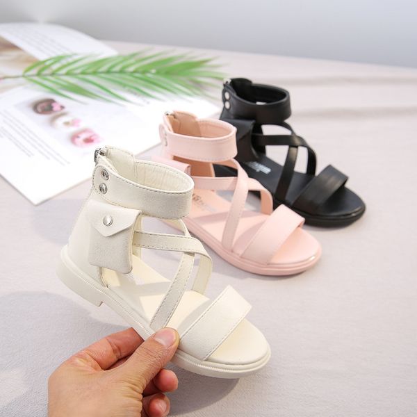 

2020 fashion side pocket beach sandals for big girls summer gladiator cut-outs kids shoes children rome sandals open toe d01225 t200703, Black;red