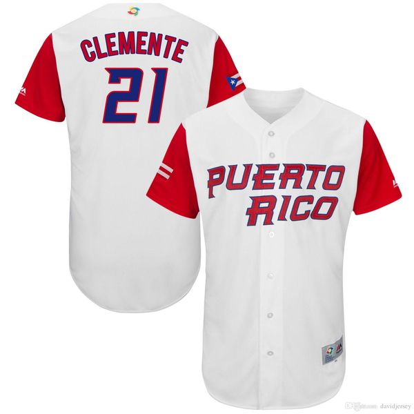 

Roberto Clemente Puerto Rico Team Jersey Baseball WBC Jerseys Home White Button Down All Stitched