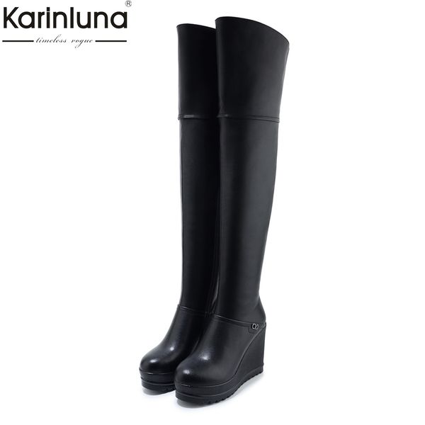 

genuine cow leather fashion wedge high heels over the knee winter boots woman shoes women black shoes woman boots