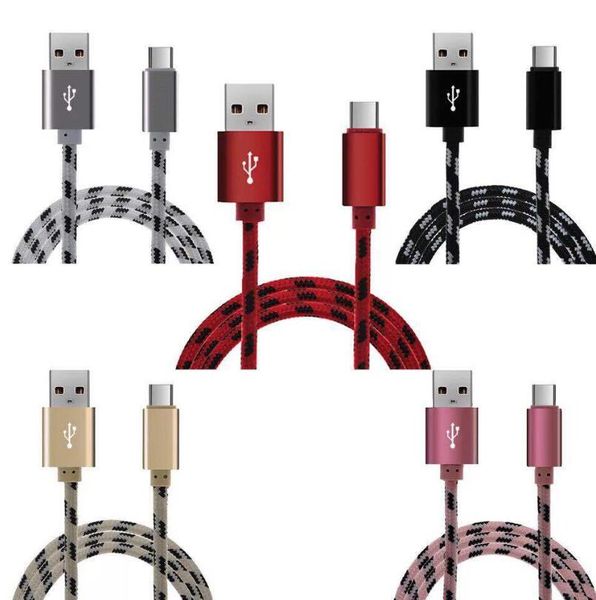 

2.1a 1m 3ft 2m 6ft 3m 10ft fast charger metal braided wire sync data charger type-c cable for smartphone micro usb