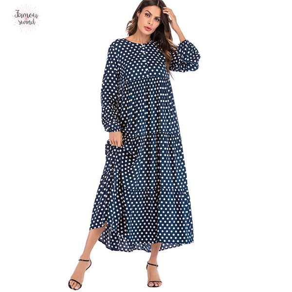 

мода платья корейский горошек печати vintage платье женщин maxi длинное платье с длинным рукавом вискоза платья бич boho дизайнер одежды, Black;gray