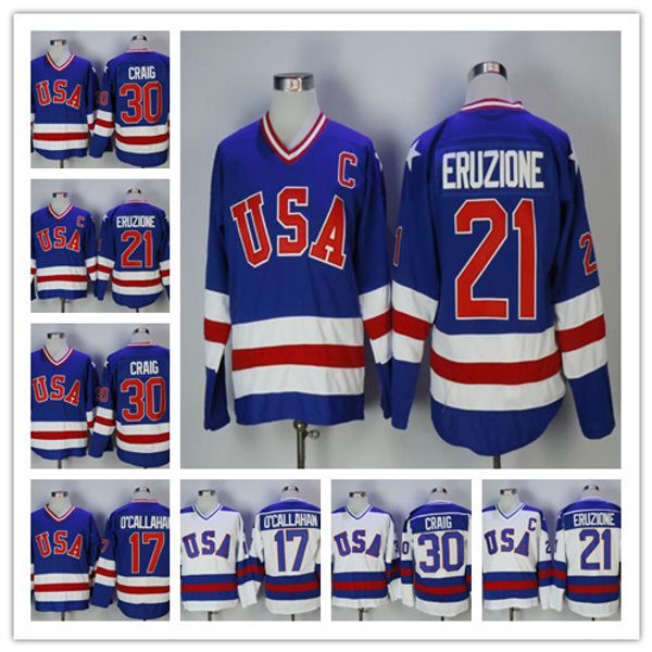 

selling 1980 usa hockey jersey 30 jim craig 21 mike eruzione 17 jack o'callahan team usa miracle on alternate year vintage jerseys, Black;red