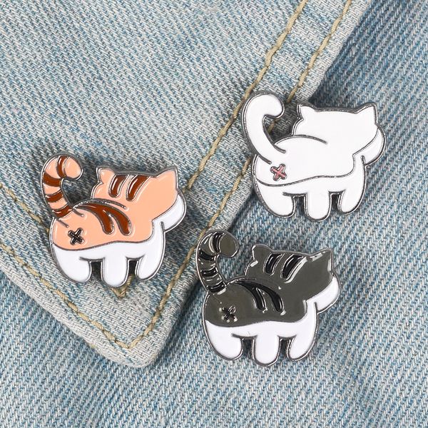 

cutyyy cat enamel pins white black orange kitten badge brooch bag clothes lapel pin cartoon animal jewelry gift for cats fans, Gray