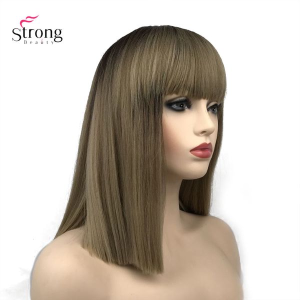 Women S Synthetic Wig Ombre Hair Natural Neat Bang Hairstyle