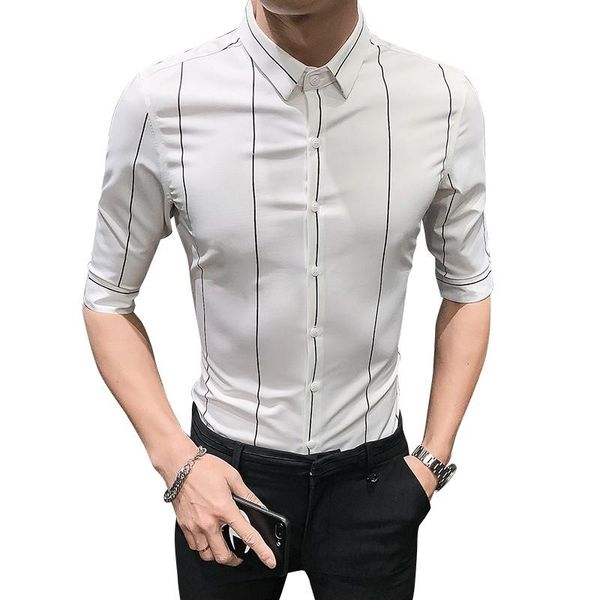 

mens new summer shirts half sleeve casual striped shirts business formal wear slim fit casual dress shirts, White;black