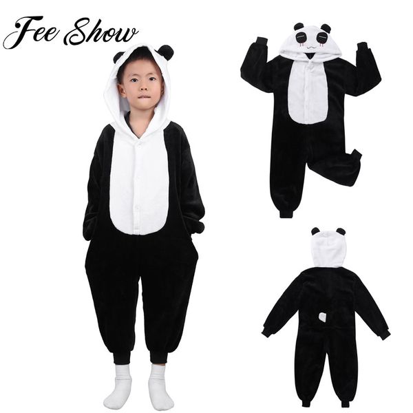 

kids cute animals panda hooded pajamas sleepwear boys girls carton winter flannel jumpsuit sleepwear child sleep costumes, Blue;red