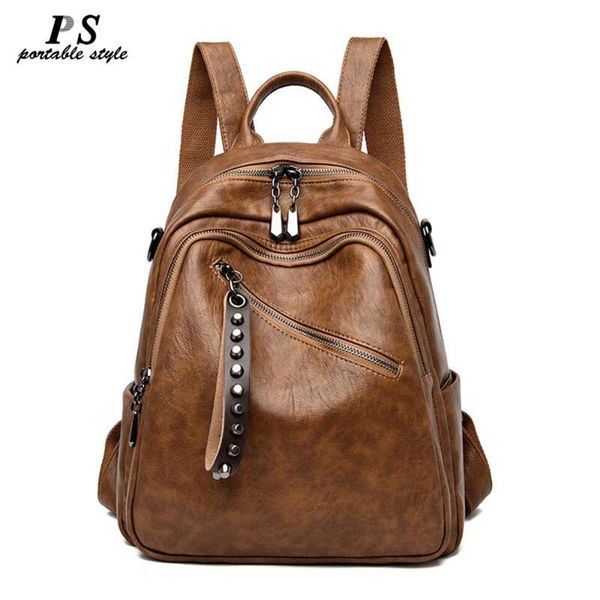 

bagpack school bags for teenage girls soft leather backpacks vintage female shoulder bags for women sac travel backpack mochila