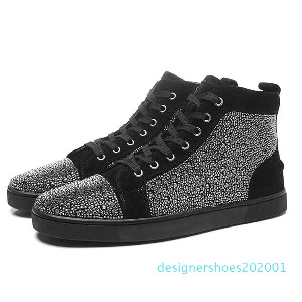 

2019 luxury ace designer brand red bottom studded spikes flats shoes men women fashion high cut multicolor party lovers casual shoes d01, Black